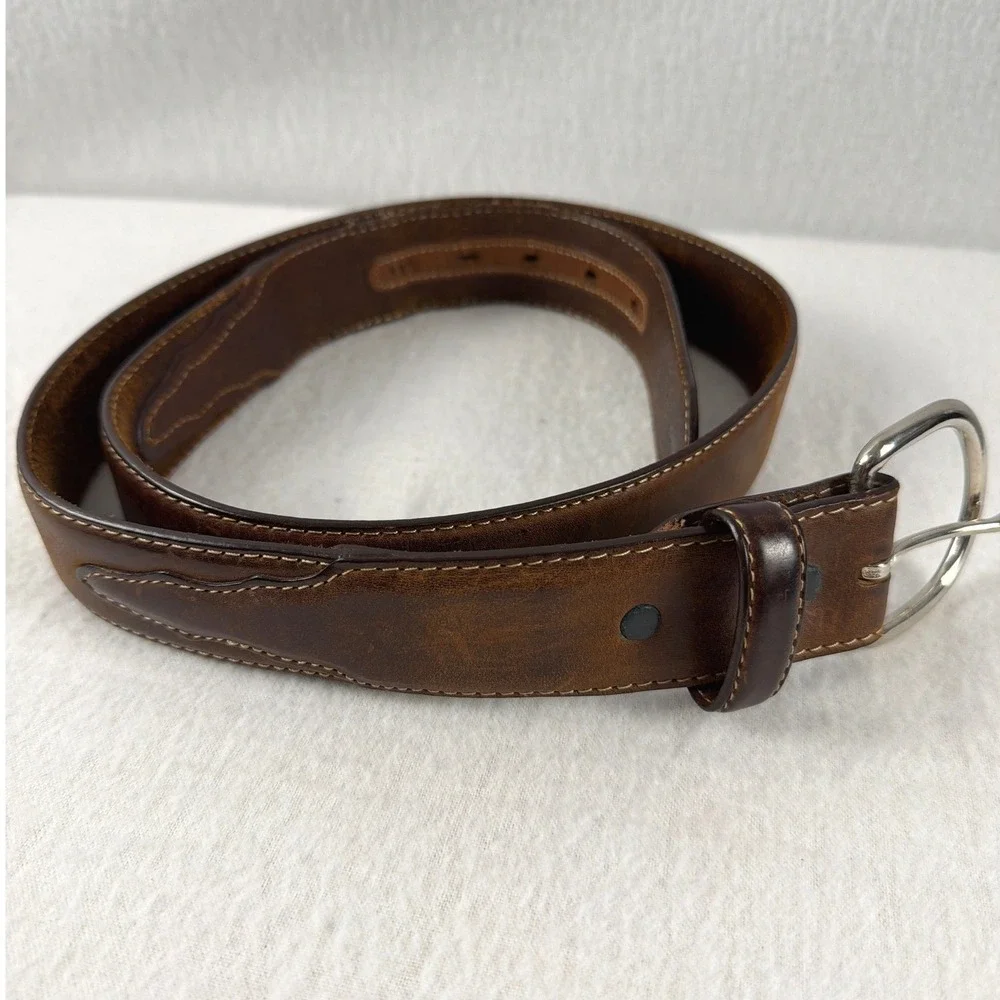 Silver Creek Classics Mens Brown Leather Western Belt Size 38 Distressed 53709